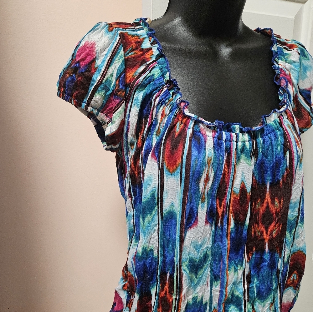 Tie Dye Elastic Waistband Cap Sleeve Top - Picture 3 of 13